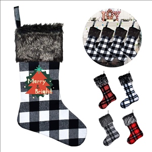 Plaid Faux Fur Cuff Christmas Stocking